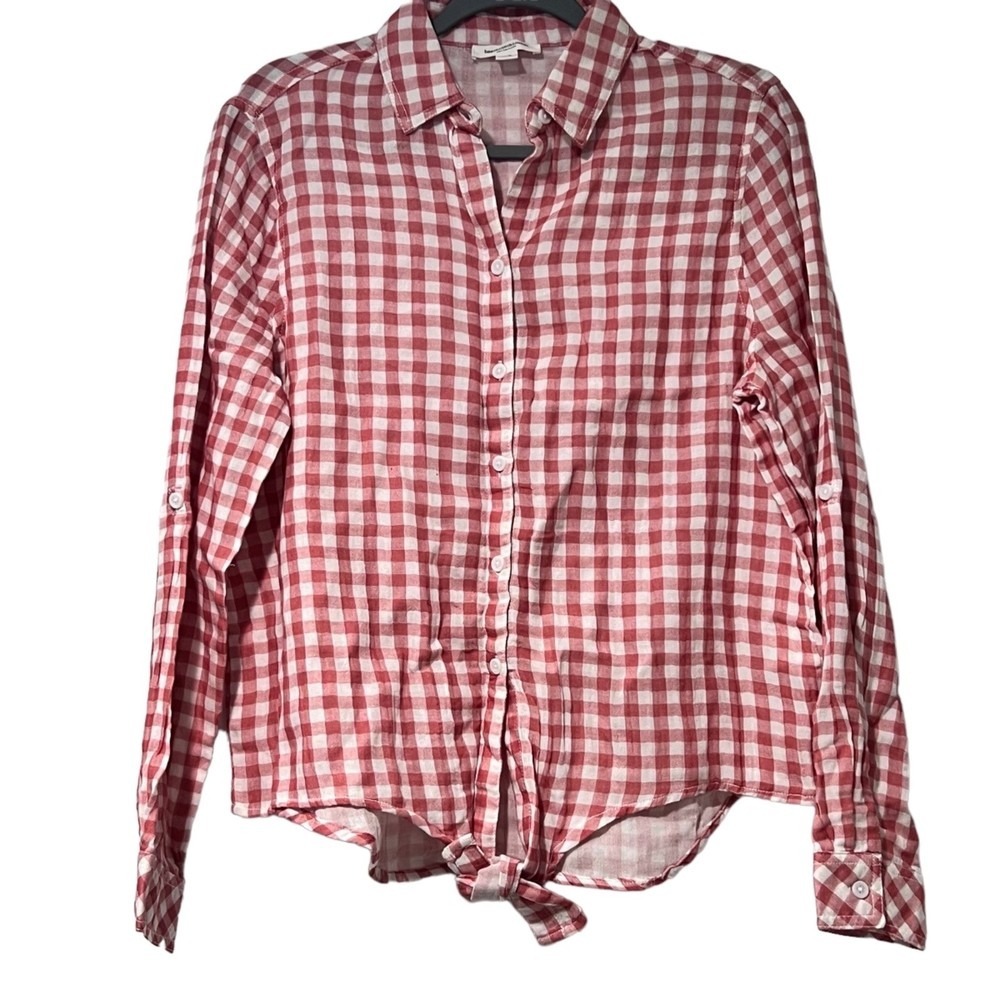 Beach Lunch Lounge Gingham Front Knot Shirt Small